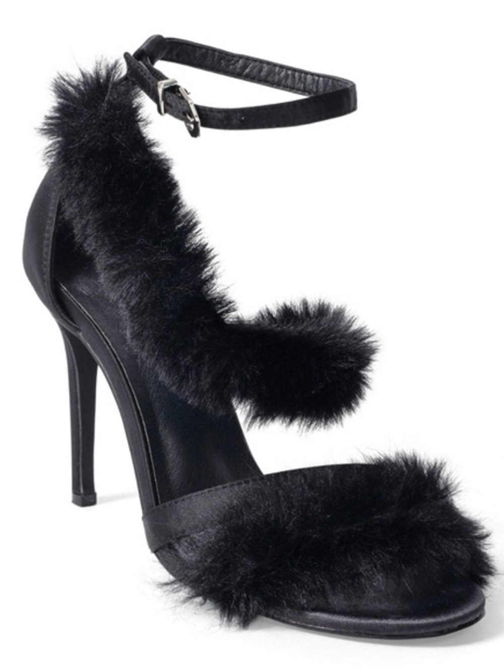 VENUS Black Faux Fur Ankle Strap Block Heels size 7.5
